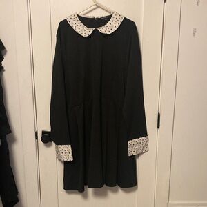 Elegant Black Dress with White Collar